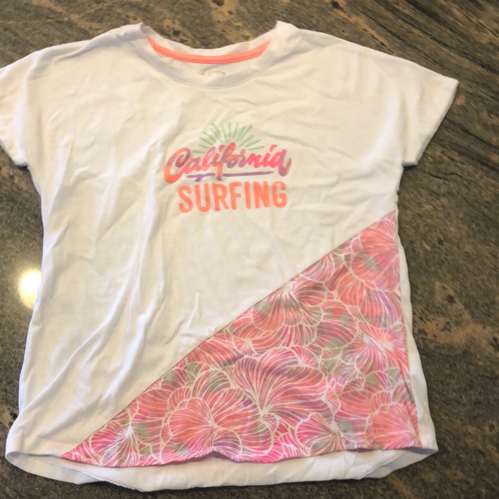 White orange and pink kids surfing shirt